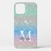 Pastel Gradiënt Glitter Glans Monogram Naam Case-Mate iPhone Case (Achterkant)