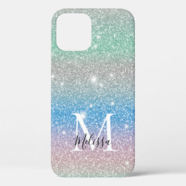 Pastel Gradiënt Glitter Glans Monogram Naam Case-Mate iPhone Case