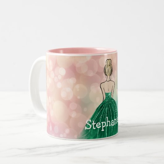 Pastel Gradient Glitter Rainbow Bokeh Tweekleurige Koffiemok (Voorkant links)