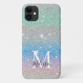 Pastel Gradiënt Glitter Schitterend Monogram Naam Case-Mate iPhone Case