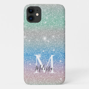 Pastel Gradiënt Glitter Schitterend Monogram Naam Case-Mate iPhone Case
