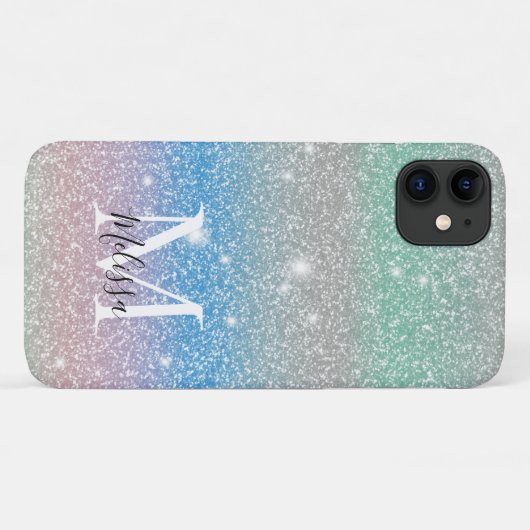 Pastel Gradiënt Glitter Schitterend Monogram Naam Case-Mate iPhone Case (Achterkant (horizontaal))