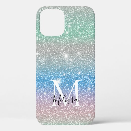 Pastel Gradiënt Glitter Schitterend Monogram Naam Case-Mate iPhone Case (Achterkant)