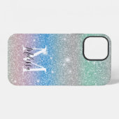 Pastel Gradiënt Glitter Schitterend Monogram Naam iPhone Hoesje (Achterkant horizontaal)