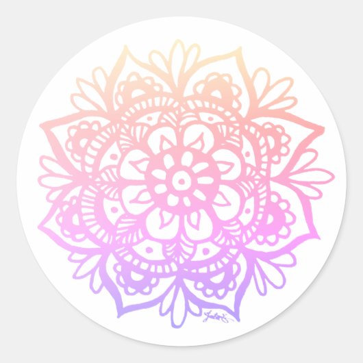 Pastel Gradiënt Mandala Bloem Ronde Sticker (Voorkant)