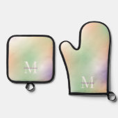 Pastel Gradient Monogram Naam Initiaal Plain Custo Ovenwant & Pannenlap Set (Voorkant)