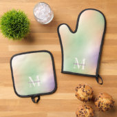 Pastel Gradient Monogram Naam Initiaal Plain Custo Ovenwant & Pannenlap Set (Top down)