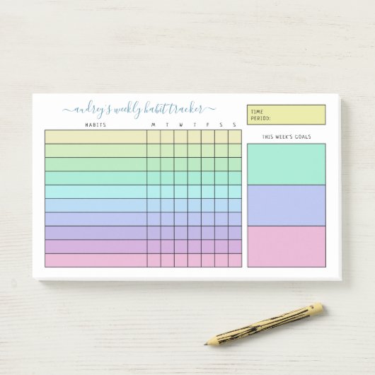 Pastel Gradient Paarse Groene Wekelijkse Habit Tra Post-it® Notes (Op bureau)
