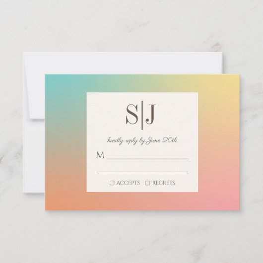 Pastel Gradient Rainbow Wedding RSVP Kaart (Voorkant)