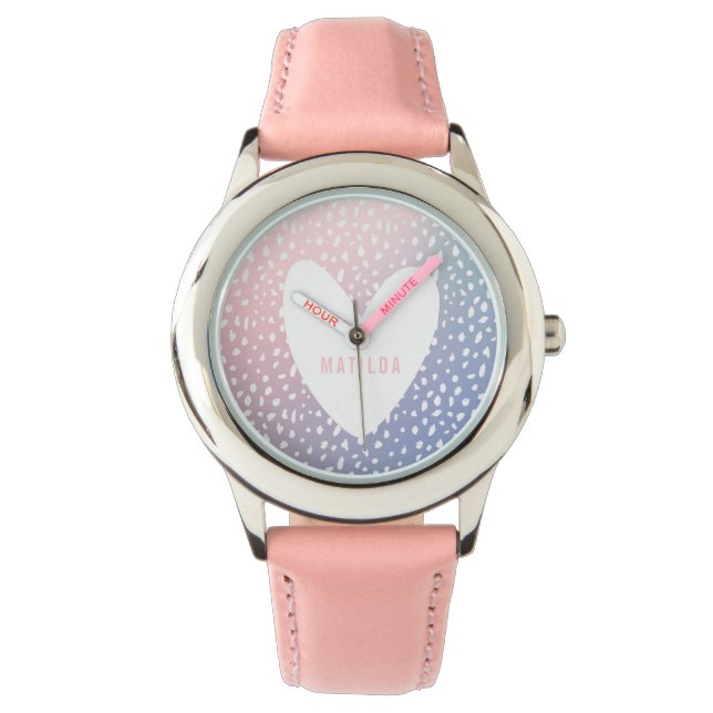 Pastel gradiënt + spot print hart gepersonaliseerd horloge (Voorkant)