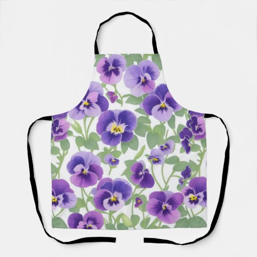 Pastel Graphic Paarse Pansies Schort (Voorkant)