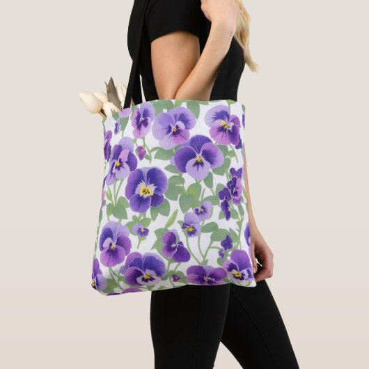 Pastel Graphic Paarse Pansies Tote Bag (Dichtbij)
