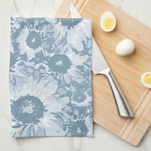 Pastel Gray Navy Floral Pattern Theedoek (Quarter Fold)