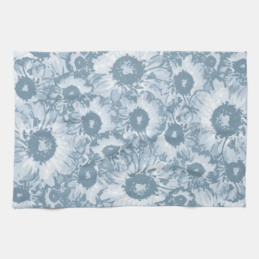 Pastel Gray Navy Floral Pattern Theedoek (Horizontaal)