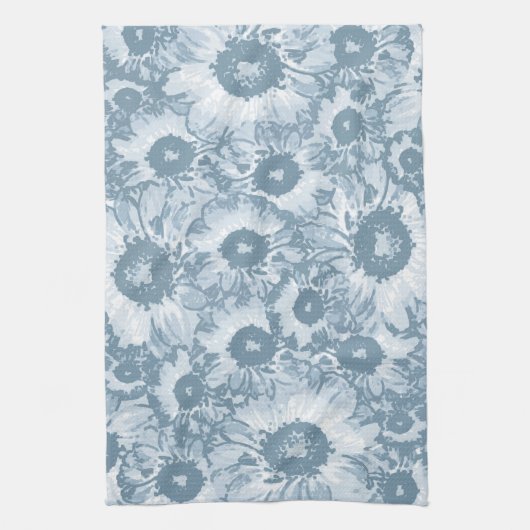 Pastel Gray Navy Floral Pattern Theedoek (Verticaal)