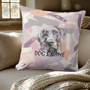Pastel Great Dane Portret – Moderne Abstracte Kuns Kussen