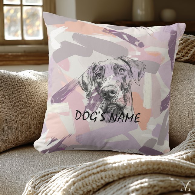 Pastel Great Dane Portret – Moderne Abstracte Kuns Kussen (Creator heeft geüpload)