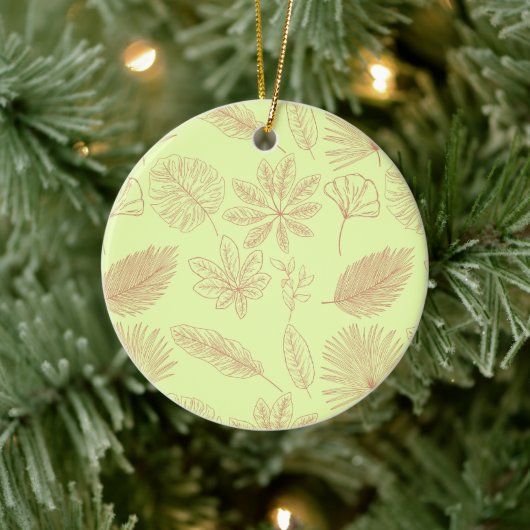 Pastel Green and Beige Leaves Pattern  Keramisch Ornament (Boom)
