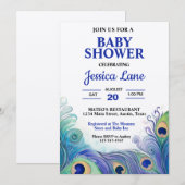 Pastel Green and Blue Peacock Feathers Baby shower Kaart (Voorkant / Achterkant)