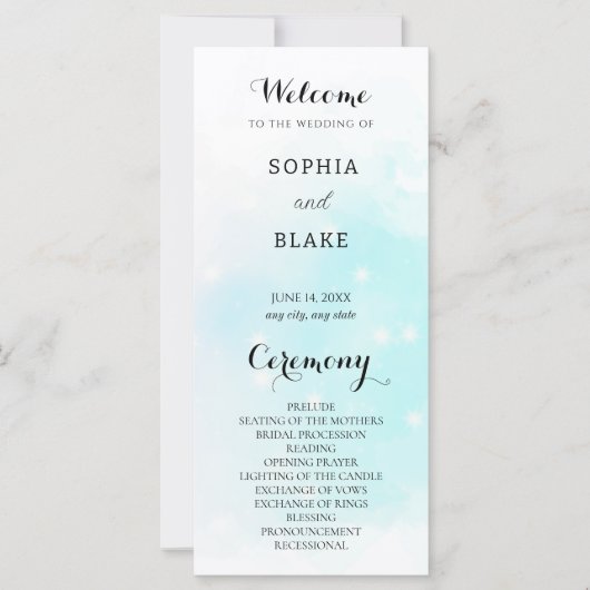 Pastel Green and Blue Sparking Wedding Programme (Voorkant)
