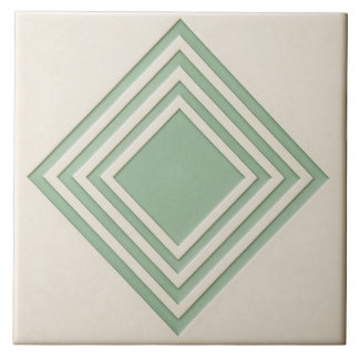 Pastel Green and Off White Deco Ceramic tile Tegeltje