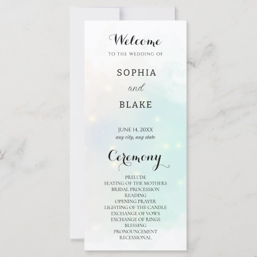 Pastel Green and Yellow Sparking Wedding Programme (Voorkant)