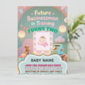 Pastel green Baby Boy Birthday invitation for kids Kaart (Staand voorkant)