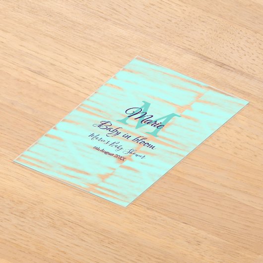 Pastel green baby in bloom monogram baby shower te acryl uitnodigingen (Laagn)