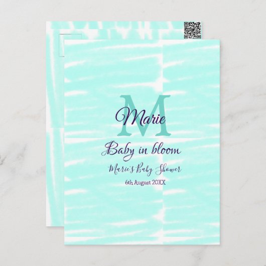 Pastel green baby in bloom monogram baby shower te briefkaart (Voorkant / Achterkant)
