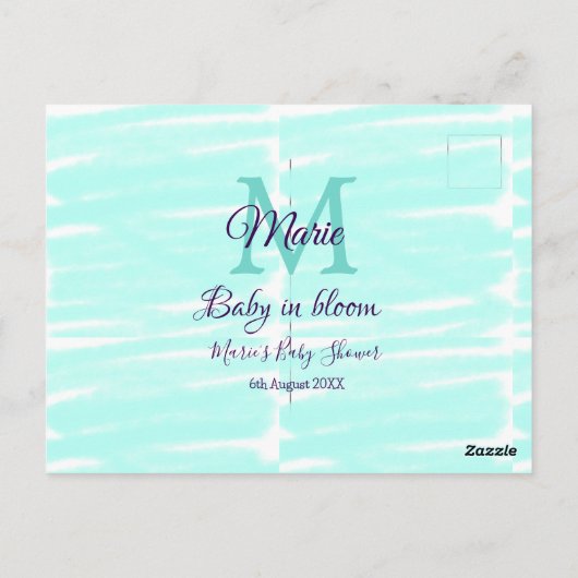 Pastel green baby in bloom monogram baby shower te briefkaart (Achterkant)