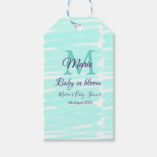 Pastel green baby in bloom monogram baby shower te cadeaulabel (Voorkant)