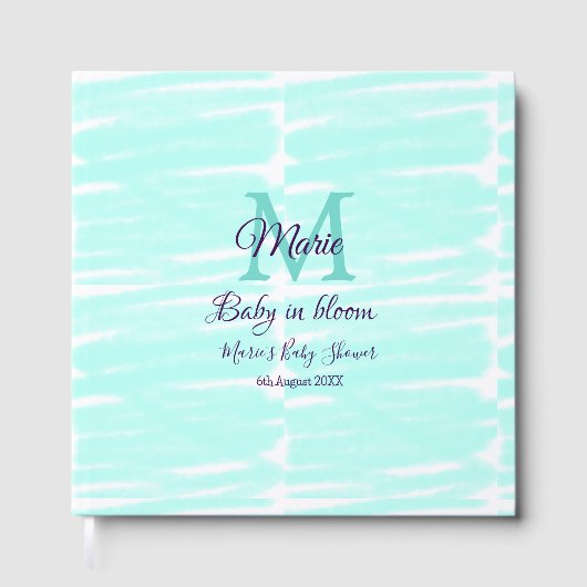 Pastel green baby in bloom monogram baby shower te gastenboek (Voorkant)
