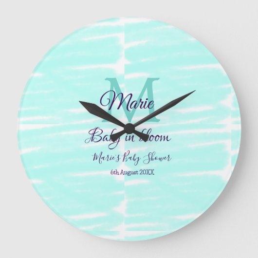 Pastel green baby in bloom monogram baby shower te grote klok (Voorkant)