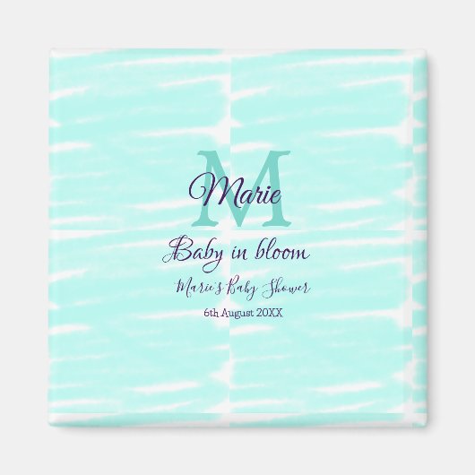 Pastel green baby in bloom monogram baby shower te magneet (Voorkant)