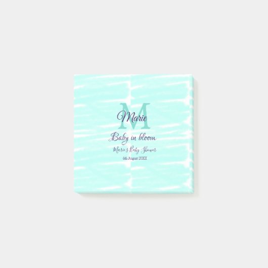 Pastel green baby in bloom monogram baby shower te post-it® notes (Voorkant)