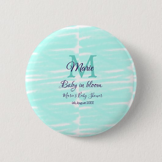 Pastel green baby in bloom monogram baby shower te ronde button 5,7 cm (Voorkant)