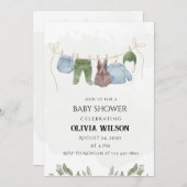 Pastel Green Beige Baby shower Uitnodiging (Voorkant / Achterkant)