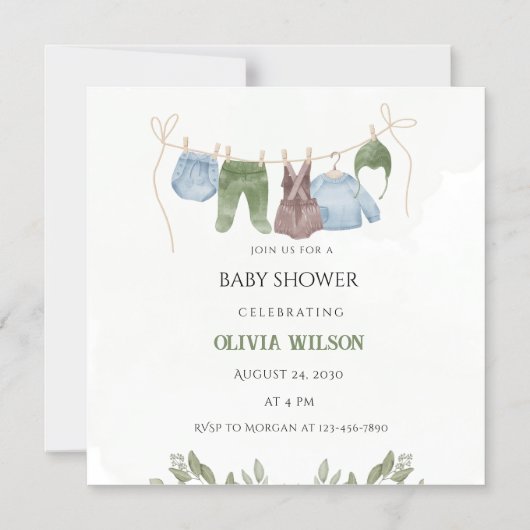 Pastel Green Beige Baby shower Uitnodiging Magnetische Uitnodiging (Voorkant)