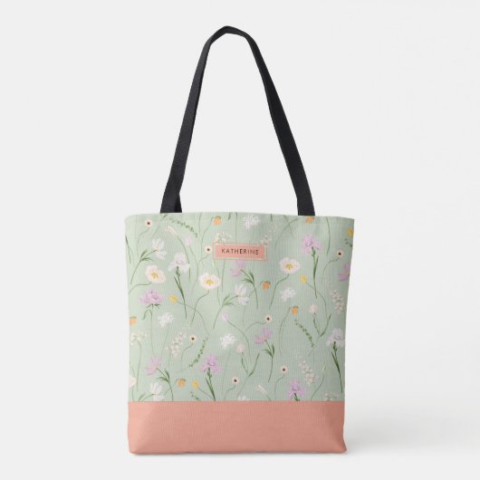 Pastel Green Boho Chic Floral Tote Bag (Achterkant)