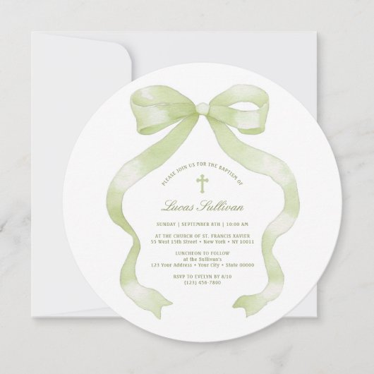 Pastel Green Bow doop Kaart (Voorkant)