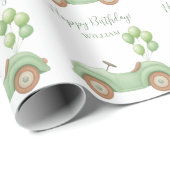 Pastel Green Car & Ballon Wrapping Paper Cadeaupapier (Rol Hoek)