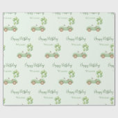 Pastel Green Car & Ballon Wrapping Paper Cadeaupapier (Vlak)
