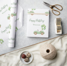Pastel Green Car & Ballon Wrapping Paper Cadeaupapier
