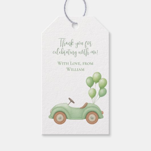 Pastel Green Car & Balloon Gift Label Cadeaulabel (Voorkant)
