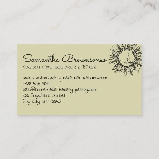 Pastel Green Celestial Sun Face Visitekaartje (Achterkant)