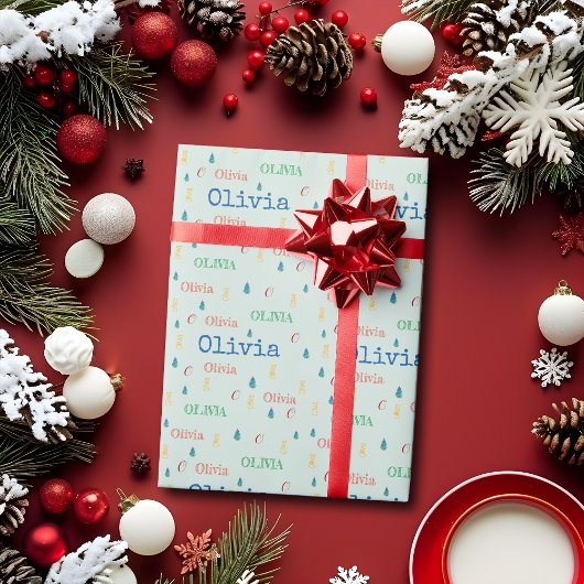 Pastel Green Christmas Herhalende Naam Gepersonali Cadeaupapier