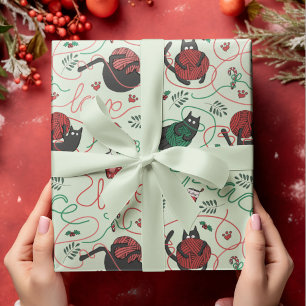 Pastel Green Christmas Peace en Love Yarn Katten Cadeaupapier
