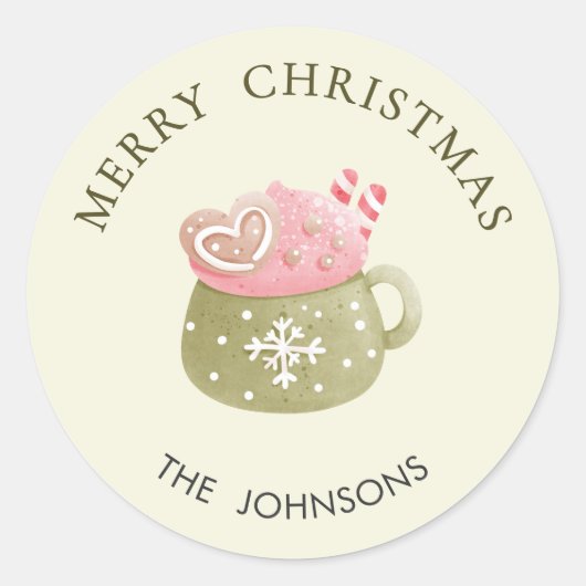 Pastel Green Cocoa Mug Merry Christmas Ronde Sticker (Voorkant)