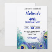 Pastel Green en Blues Peacock Feathers Verjaardag Kaart (Voorkant / Achterkant)