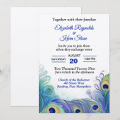 Pastel Green en Blues Peacock Feathers Wedding Kaart (Voorkant / Achterkant)